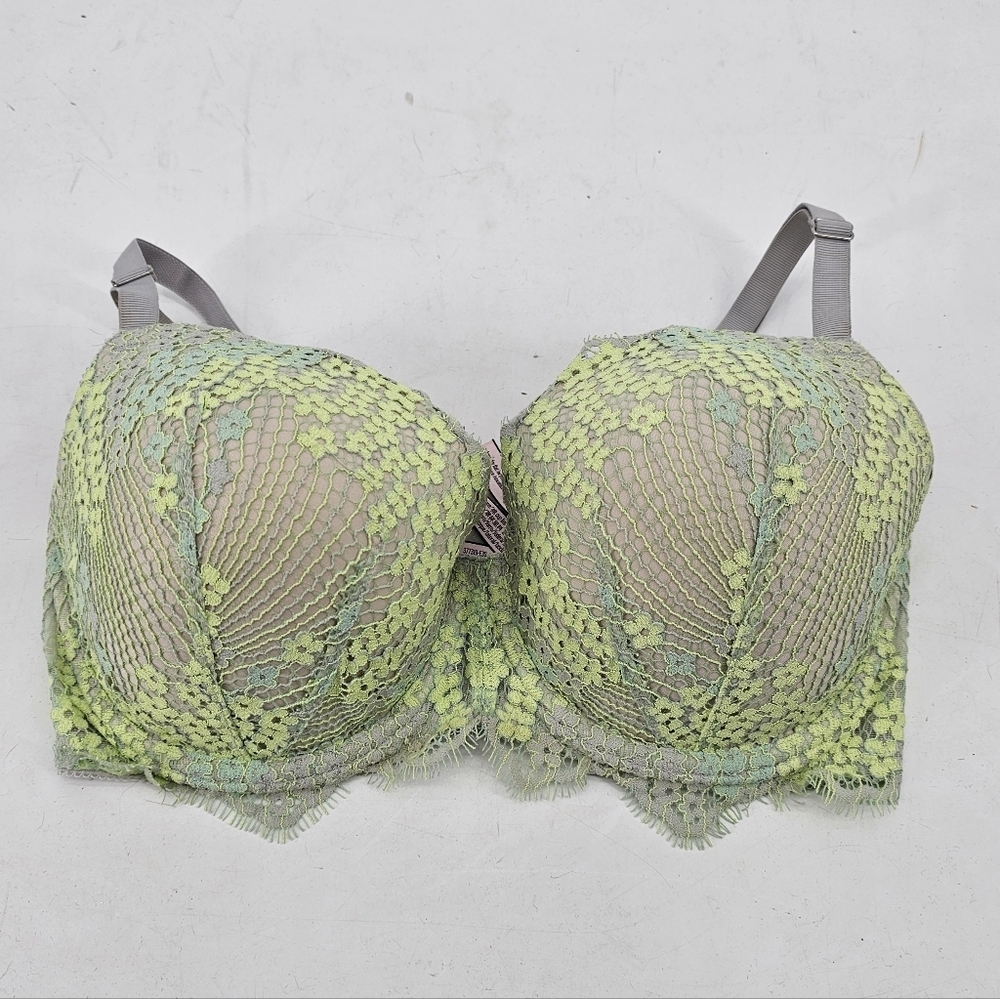 Victorias Secret Dream Angels Lined Demi Gray Lime Lace Bra Womens Size 34DDD - Picture 1 of 7